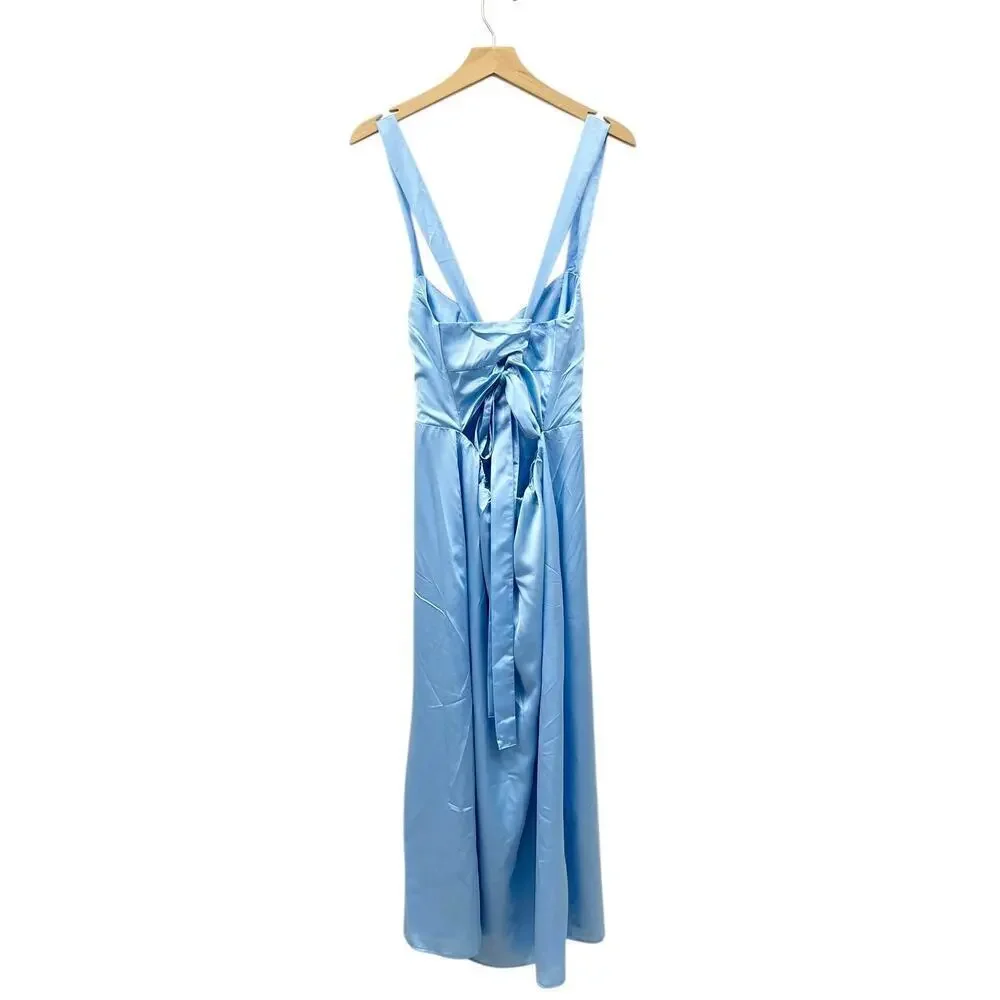 Show Me Your MuMu Blue Backless Wrap Midi Dress - Picture 7 of 7